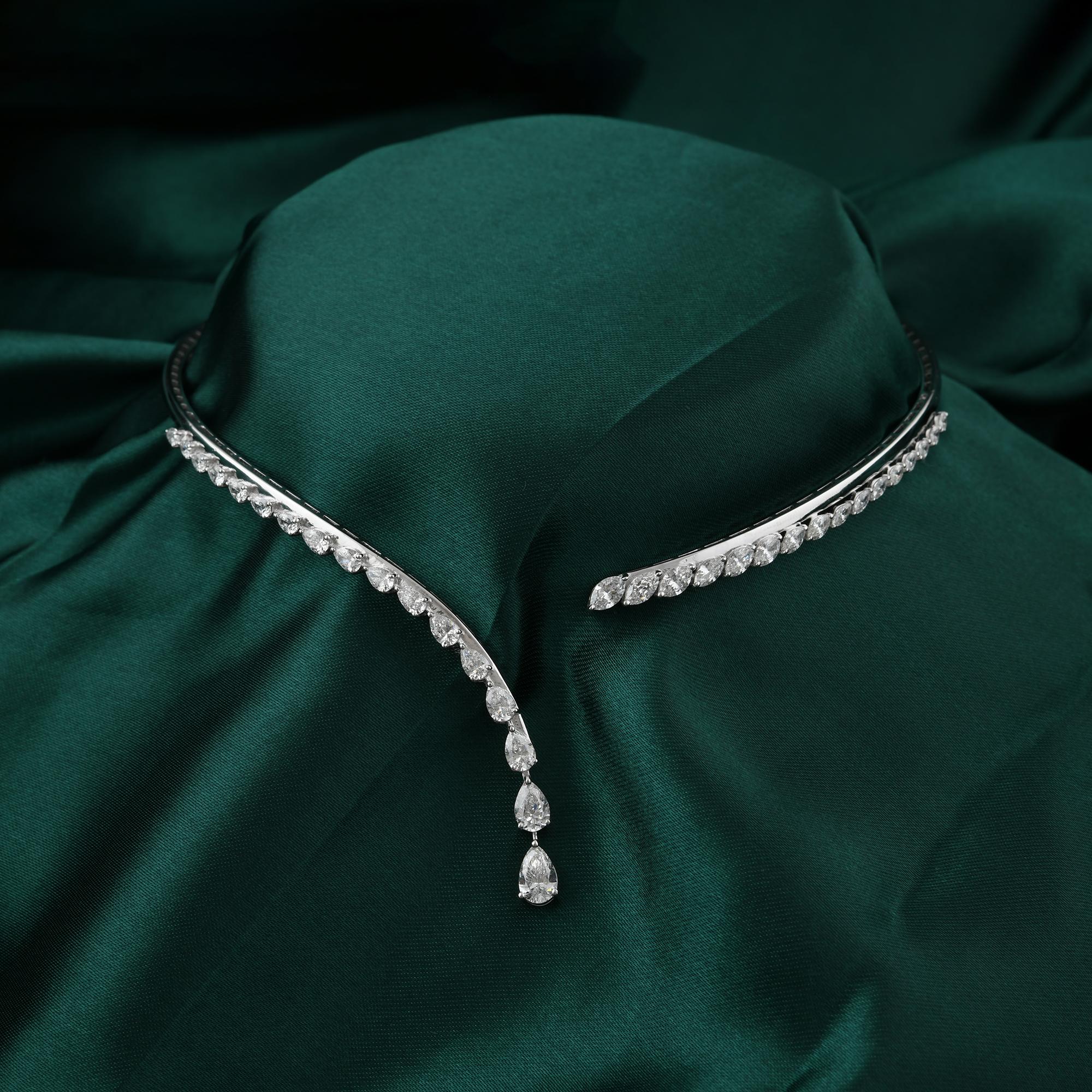 Moderno Collana girocollo con collare di diamanti certificati a pera e marquise in oro bianco 14K in vendita