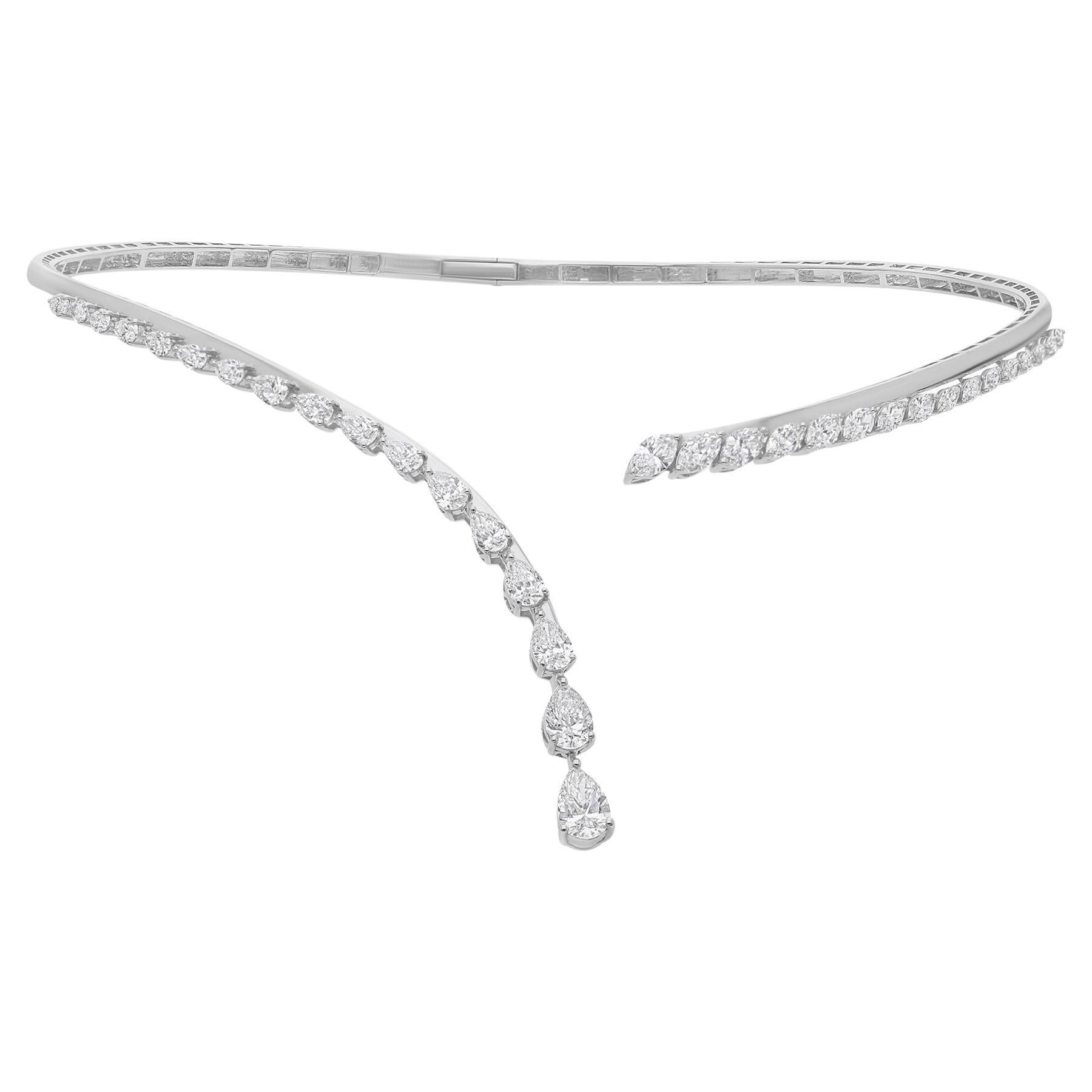 Pear and Marquise Certified Diamond Cuff Collar Choker Necklace 18K White Gold
