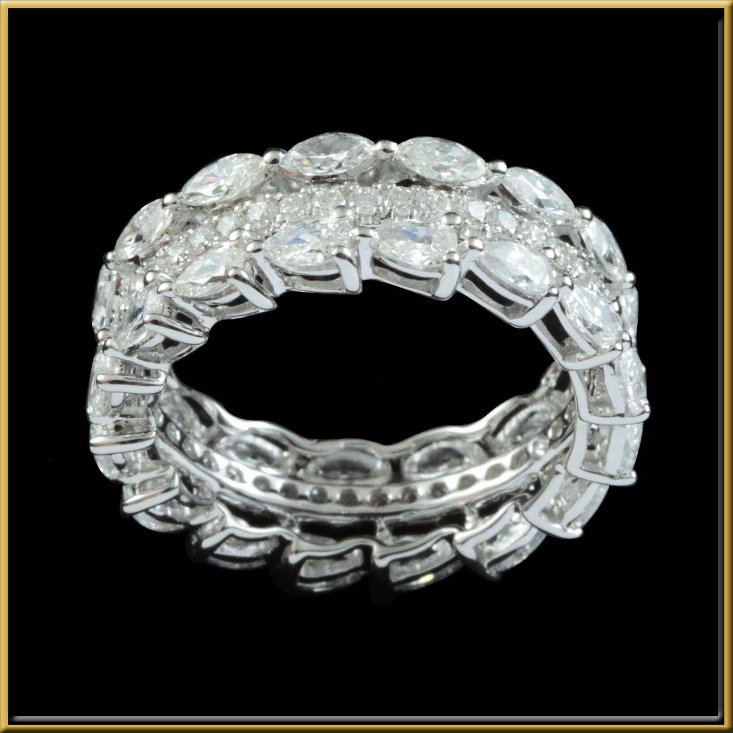 For Sale:  Pear and Marquise Cut Diamond Double Band Eternity Ring in 18 Karat Gold 2