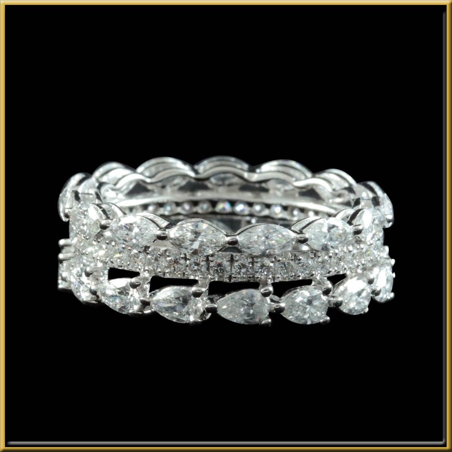 For Sale:  Pear and Marquise Cut Diamond Double Band Eternity Ring in 18 Karat Gold 3