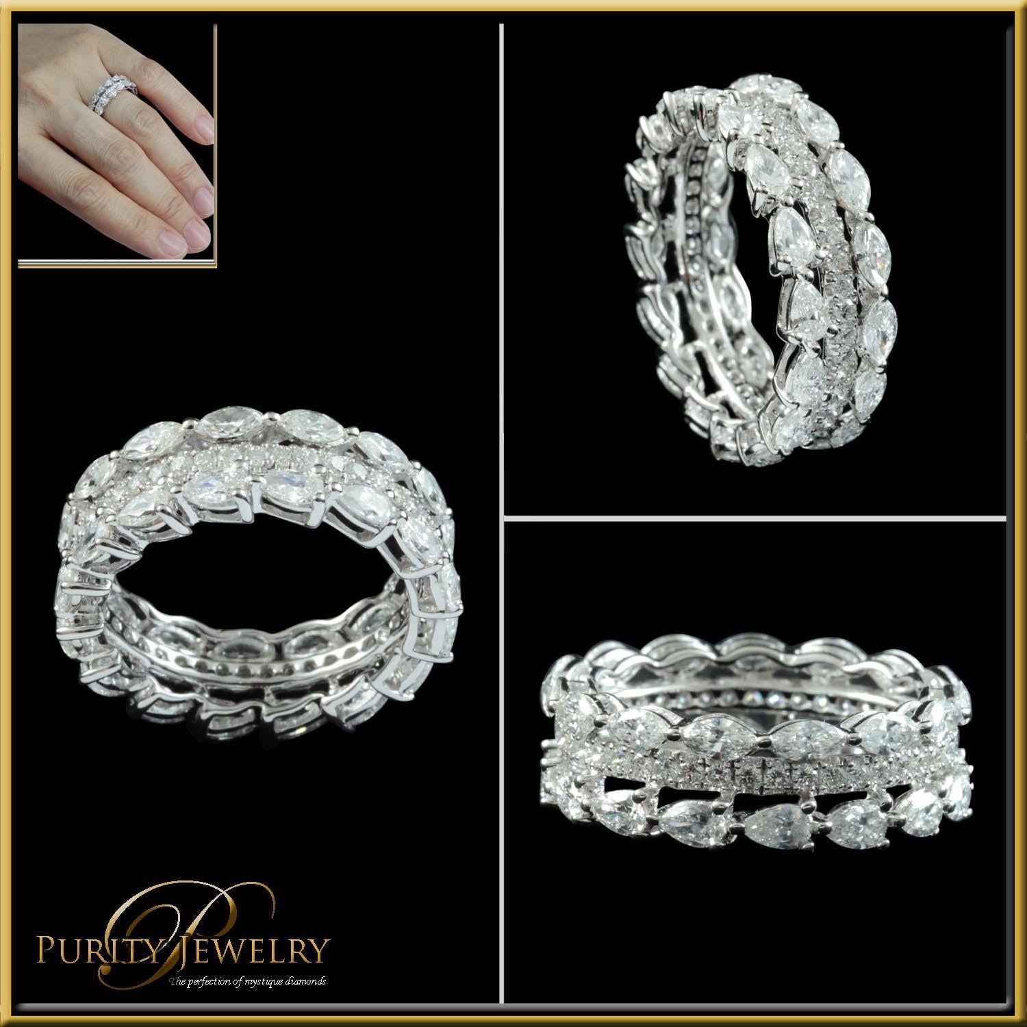 For Sale:  Pear and Marquise Cut Diamond Double Band Eternity Ring in 18 Karat Gold 4