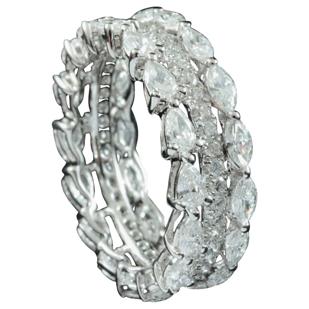 For Sale:  Pear and Marquise Cut Diamond Double Band Eternity Ring in 18 Karat Gold