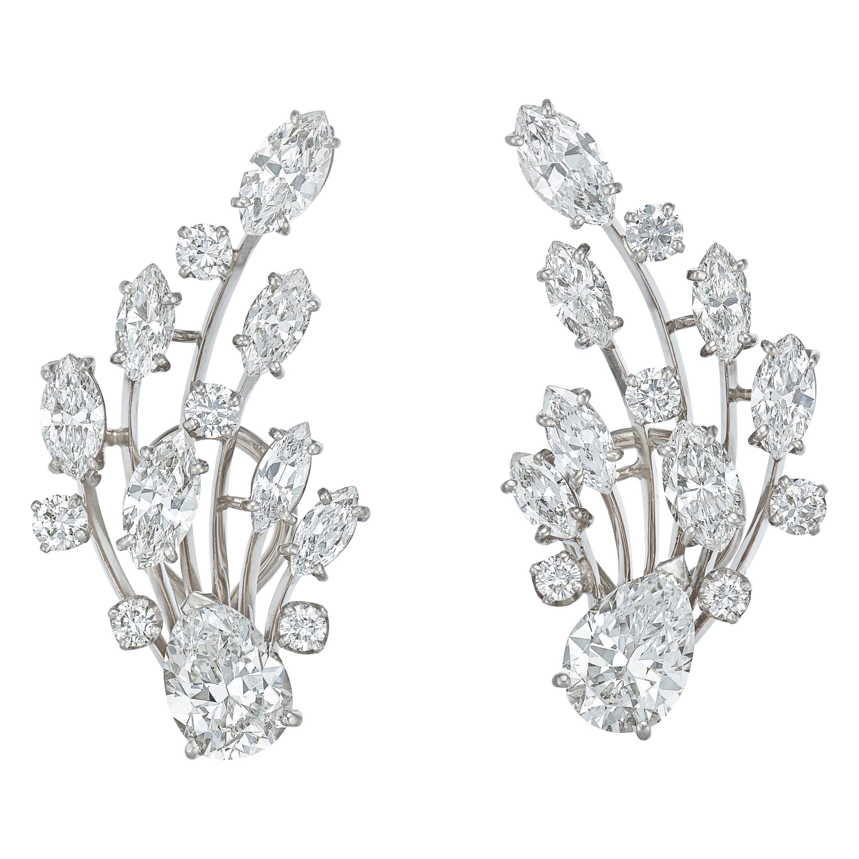 Pear and Marquise Cut Diamond Earrings