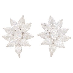 Pear and Marquise Cut Diamond Floral Cluster Earrings Set in Platinum