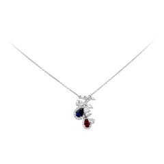 Pear and Marquise Cut Diamond Flower Pendant Necklace in White Gold