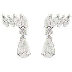Pear and Marquise Cut Natural Diamond Drop Earrings 0.66 Carats 18K White Gold