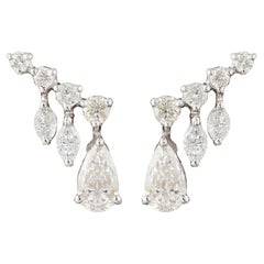 Pear and Marquise Cut Natural Diamond Drop Earrings 0.82 Carat in 18K White Gold