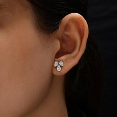 Pear and Marquise Diamond Cluster Stud Earrings in 18K White Gold 1.38 Carats