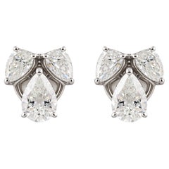 Pear and Marquise Diamond Cluster Stud Earrings in 18K White Gold 1.38 Carats