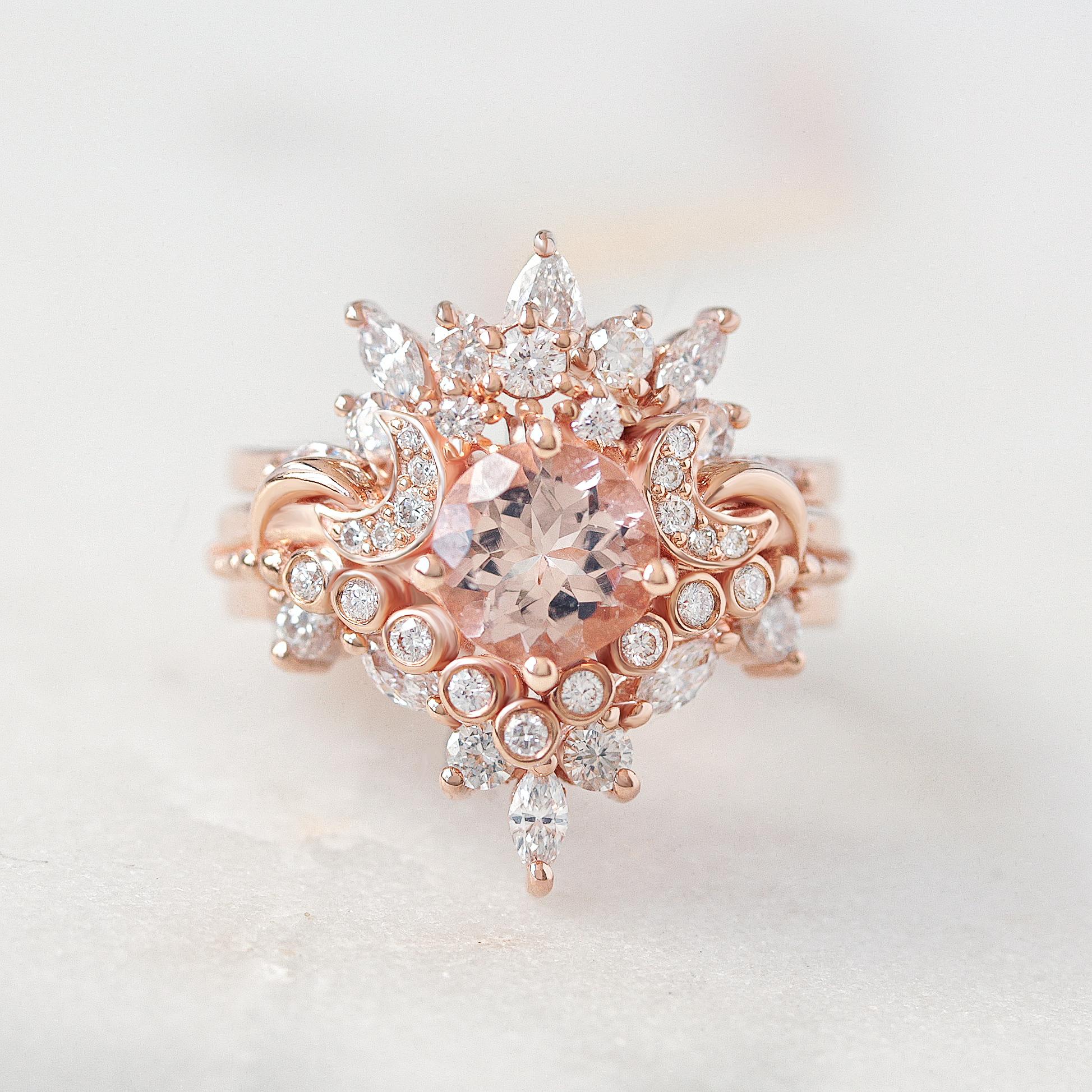 Im Angebot: Birne und Marquise Diamant gekrümmt Einzigartige Hochzeit Nesting Ring - Ray  () 3