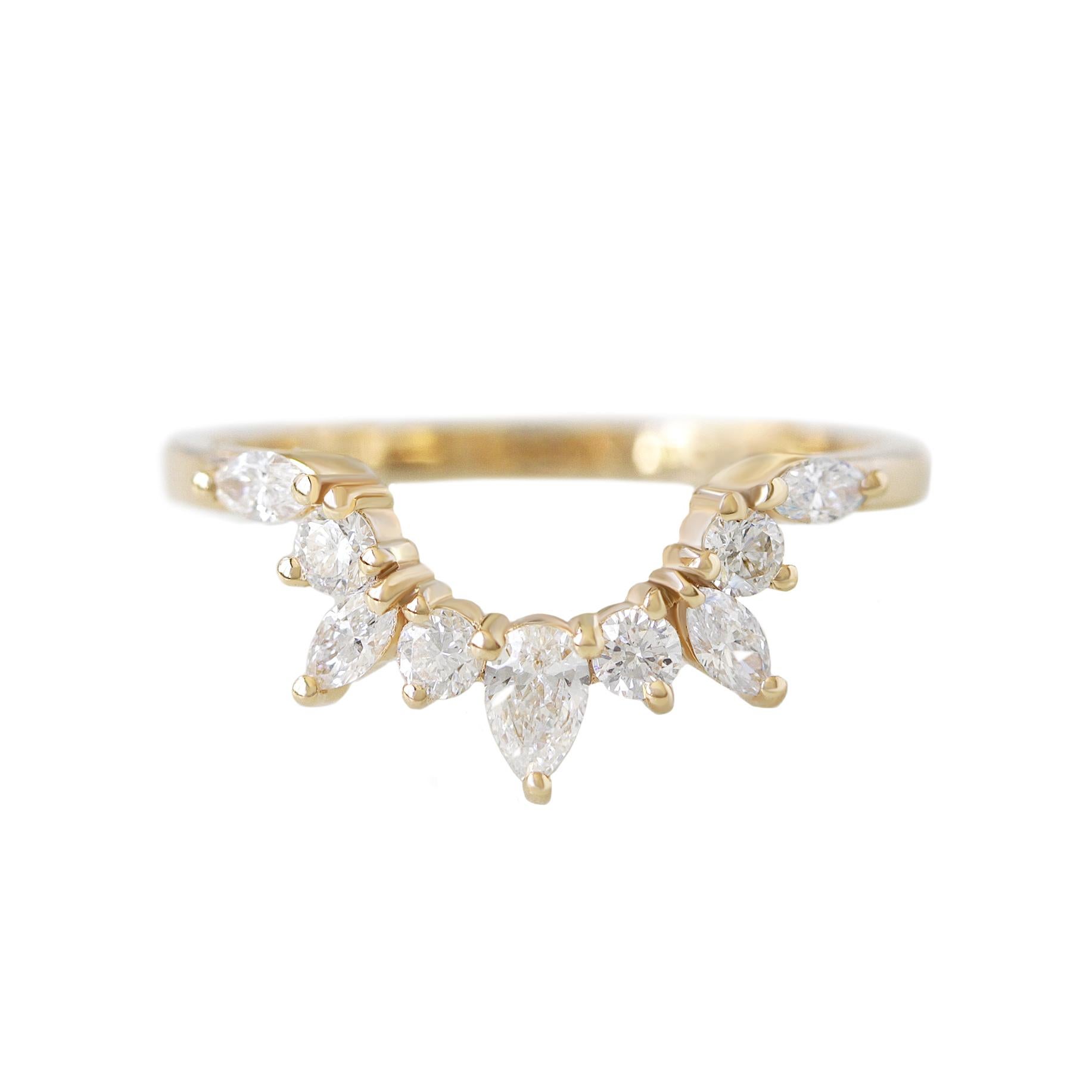 For Sale:  Pear and Marquise Diamond Curved Unique Wedding Nesting Ring - Ray  6