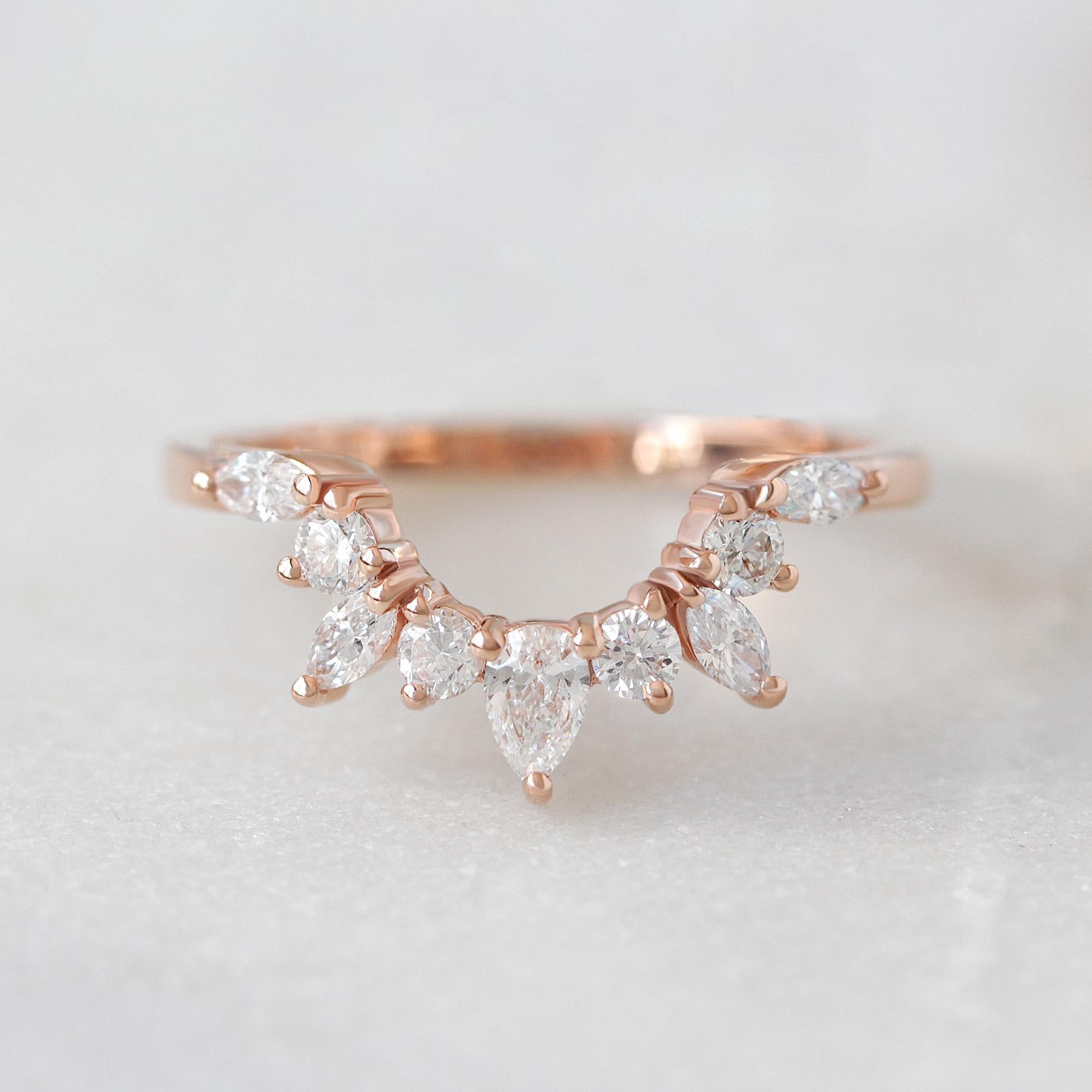Im Angebot: Birne und Marquise Diamant gekrümmt Einzigartige Hochzeit Nesting Ring - Ray  () 7