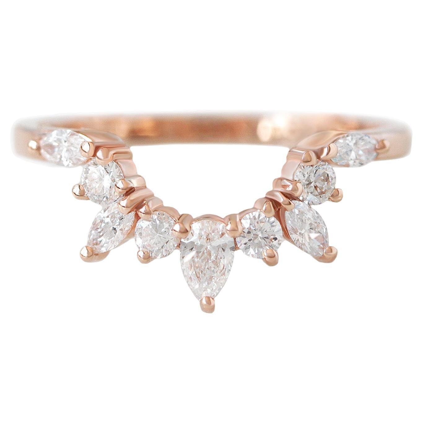 Pear and Marquise Diamond Curved Unique Wedding Nesting Ring - Ray 