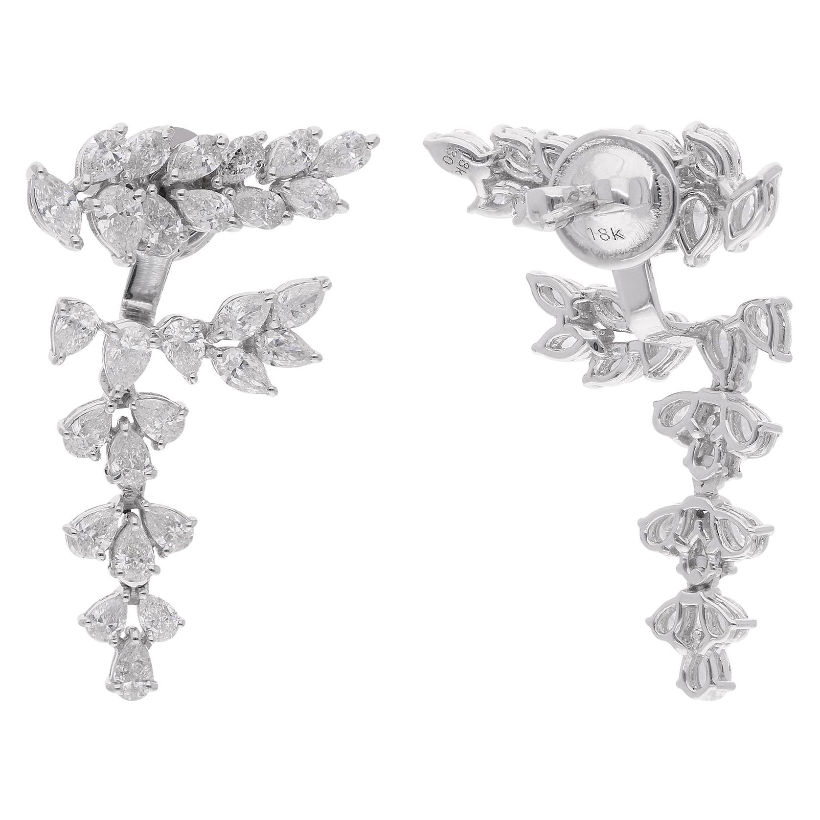 Pear and Marquise SI/H Diamond Jacket Earrings 18k White Gold Fine Jewelry