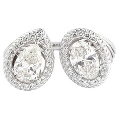 Pear and Oval Natural Diamond Cuff Halo Ring in 14K Solid Gold (Certified)