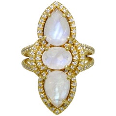 Pear and Oval Shaped Moonstone and Diamond Ring