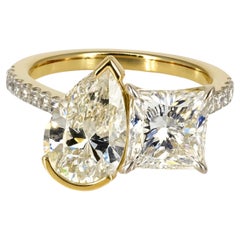 `Pear And Princess Cut Moissanite Two Stone Ring 925 Sterling Silver Band.