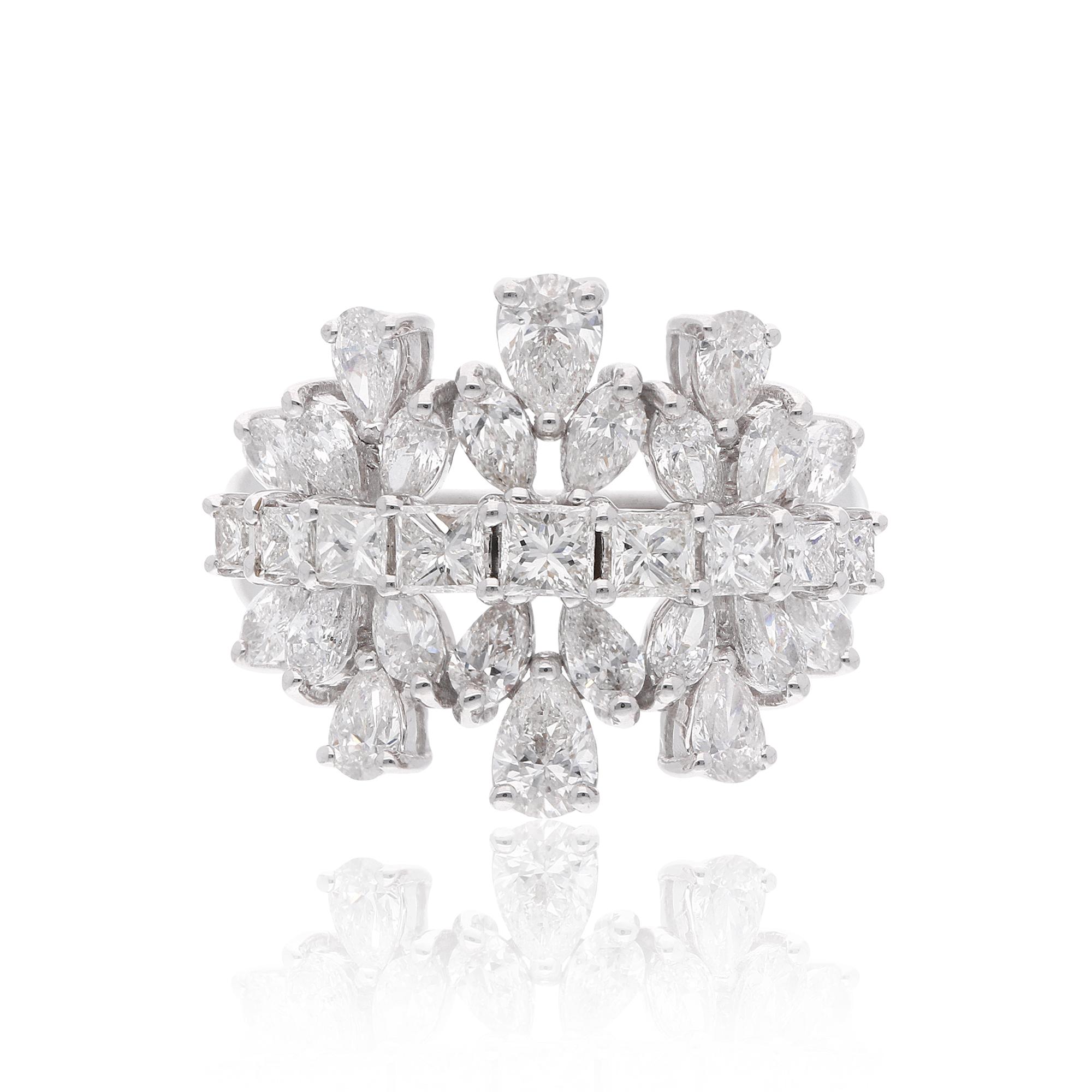 Pear and Princess Cut SI/H Diamond Cluster Ring 14K White Gold Fine Jewelry