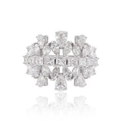 Pear and Princess Cut SI/H Diamond Cluster Ring 14K White Gold Fine Jewelry