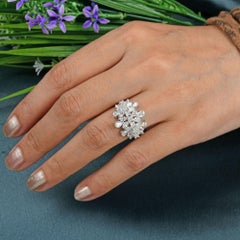 Pear and Princess Cut SI/H Diamond Cluster Ring 18K White Gold Fine Jewelry