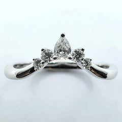 Pear and Round Brilliant Cut Diamonds Chevron Stackable Ring in 18K White Gold