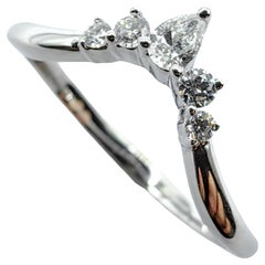 Pear and Round Brilliant Cut Diamonds Chevron Stackable Ring in 18K White Gold