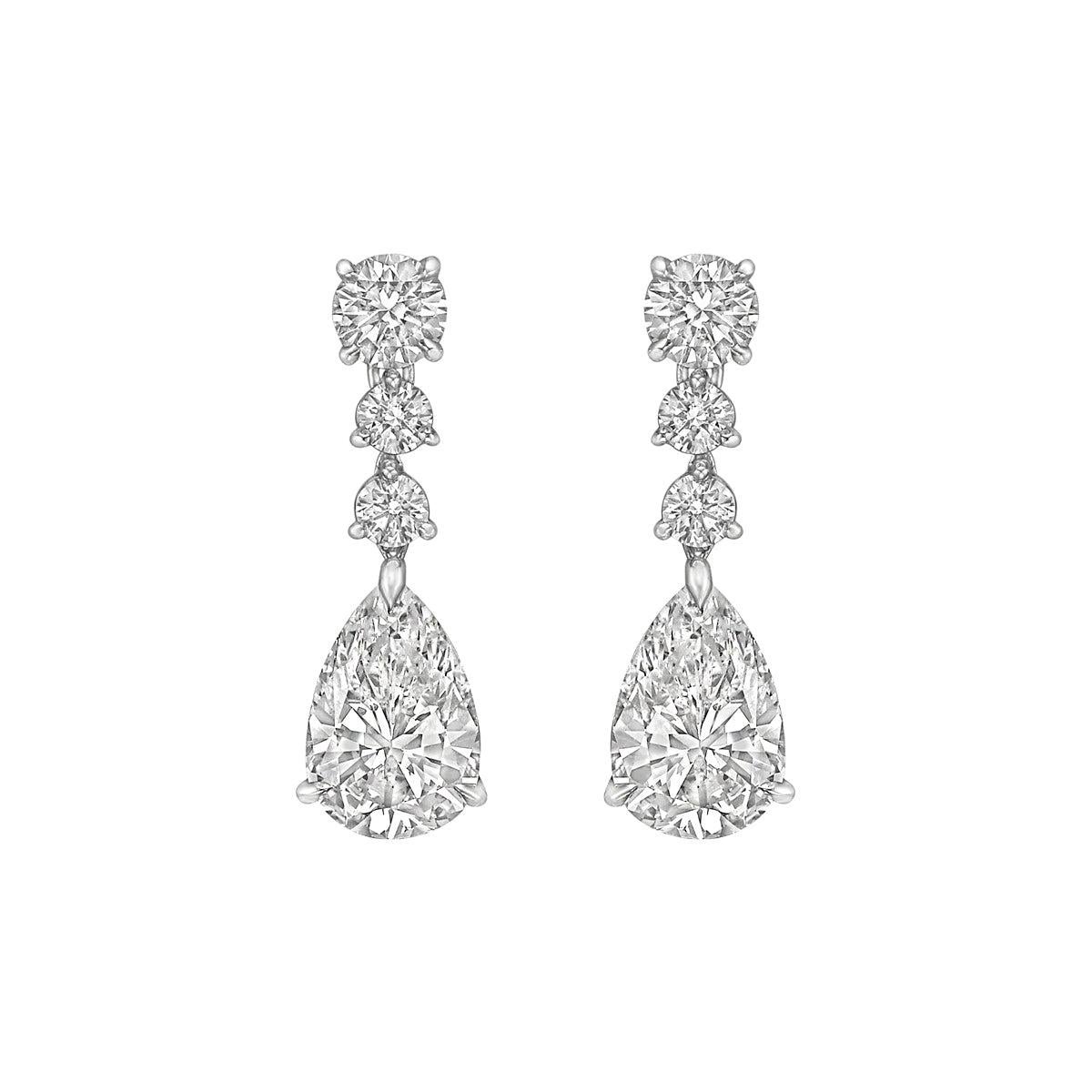 Pear and Round-Cut Diamond Drop Earrings