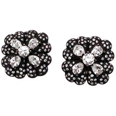 Pear and Round Cut Diamonds 4.98 Carat Smoke Black Square Platinum Earrings