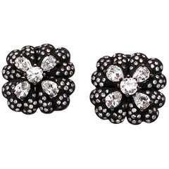 Pear and Round Cut Diamonds 4.98 Carat Smoke Black Square Platinum Earrings