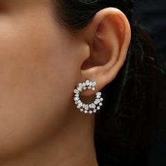 Pear and Round Cut Genuine 2.99 Ct Diamond Hoop Earings 18k White Gold