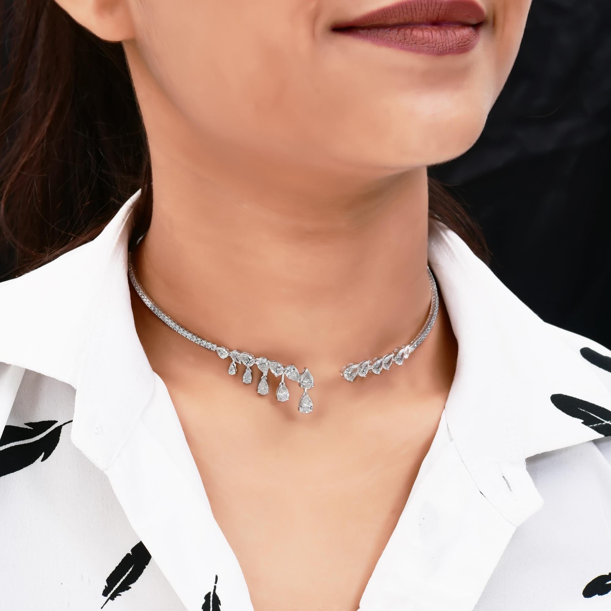 Birne und Rundschliff SI/H Diamant Hochzeit Choker Halskette 18k Weißgold Schmuck im Angebot 1