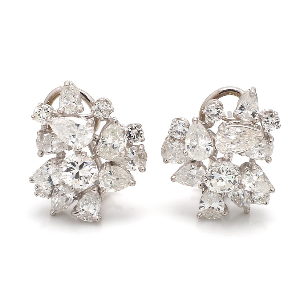Boucles d'oreilles grappe de diamants ronds et poire Pour femmes en vente