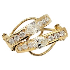 Pear and Round Diamond Half Hoop Linear Design 18 Karat Gold Pierced Earrings