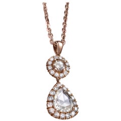 Marcel Salloum Pear and Round Rose Cut Diamond Halo Pendant in 18 Kt Rose Gold