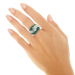 Pear and Trapezoid Cut Diamond and Tsavorite Cocktail Ring set in White Gold