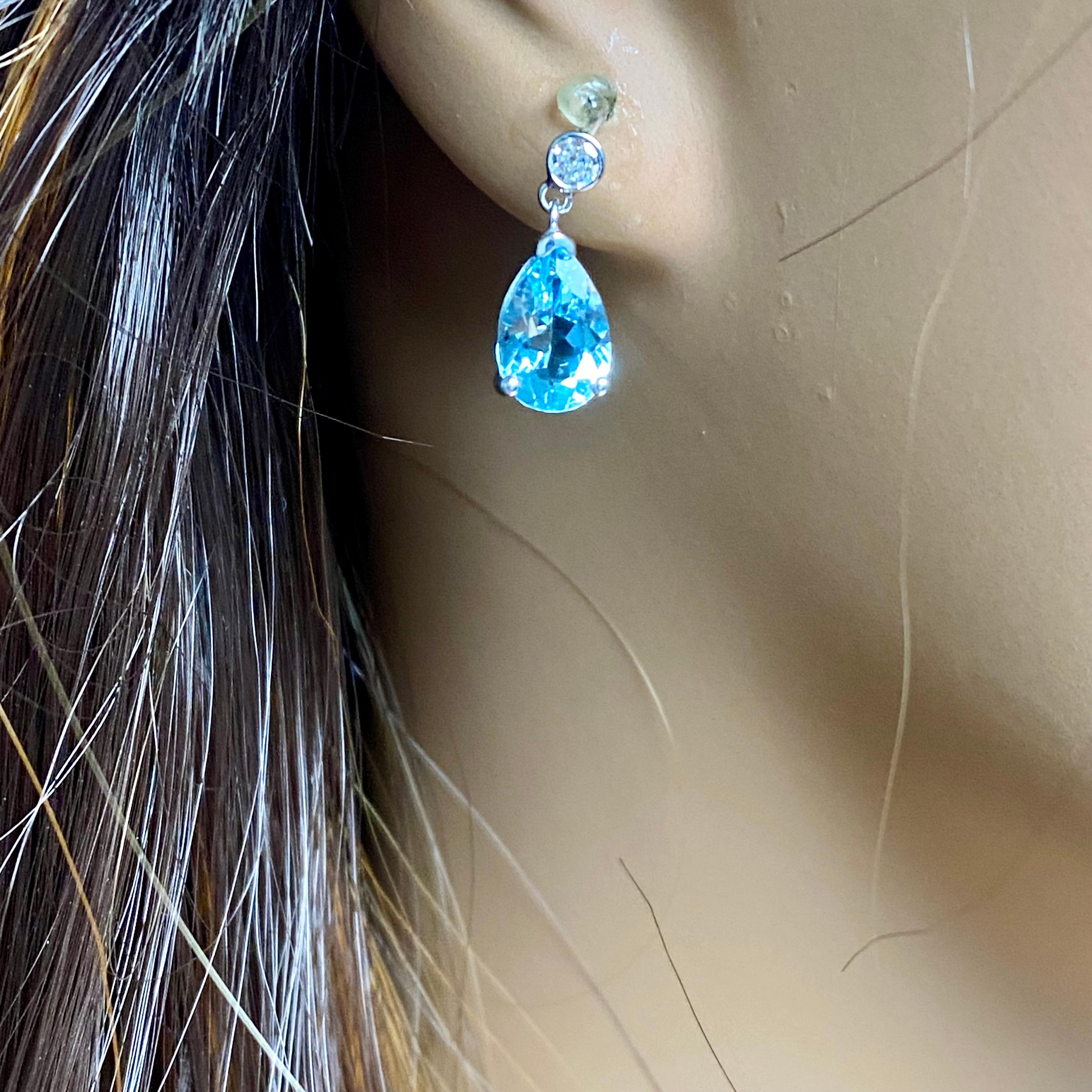 Contemporary Pear Aquamarine Diamond 3.30 Carat White Gold One Inch Long Drop Earrings