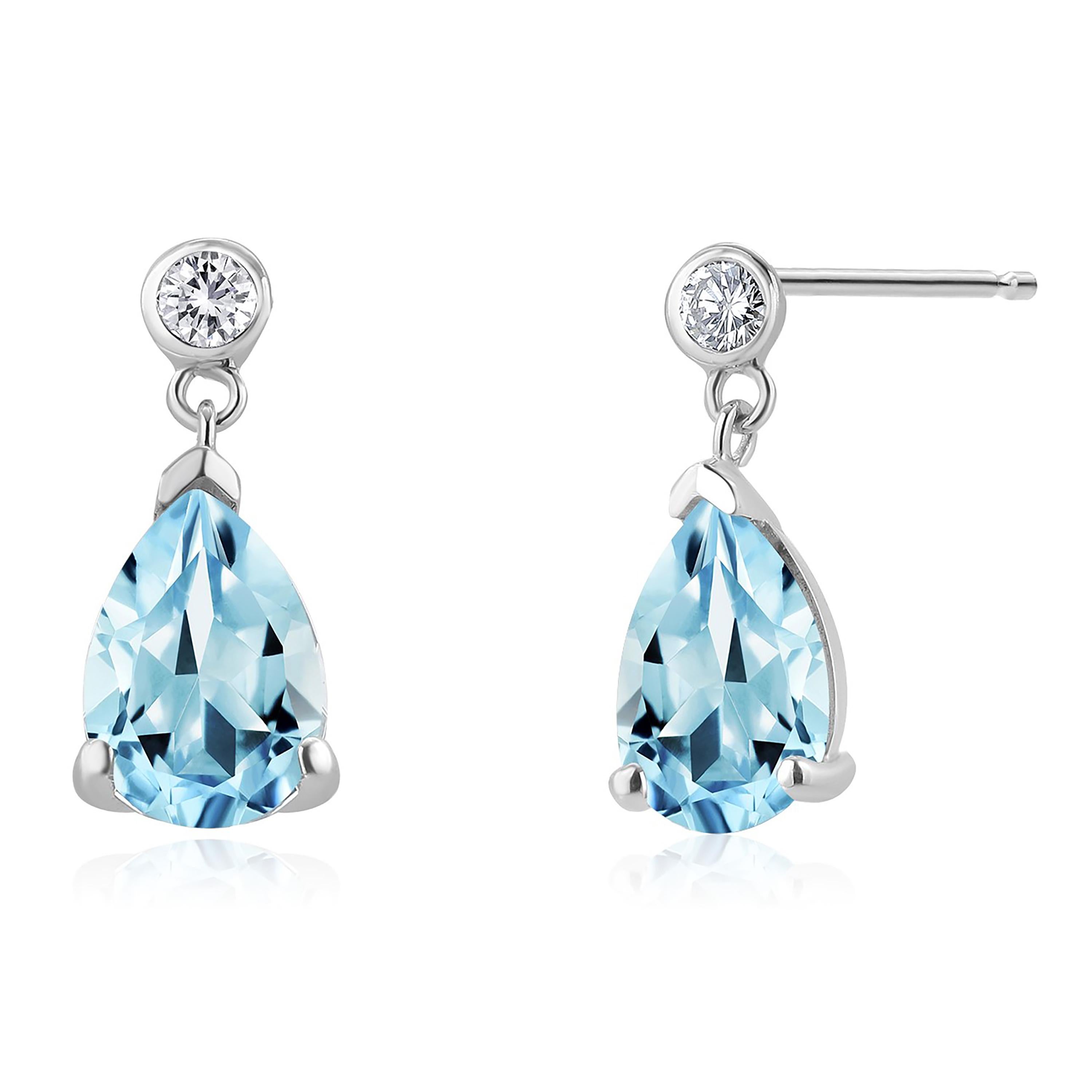 Pear Aquamarine Diamond 3.30 Carat White Gold One Inch Long Drop Earrings In New Condition In New York, NY