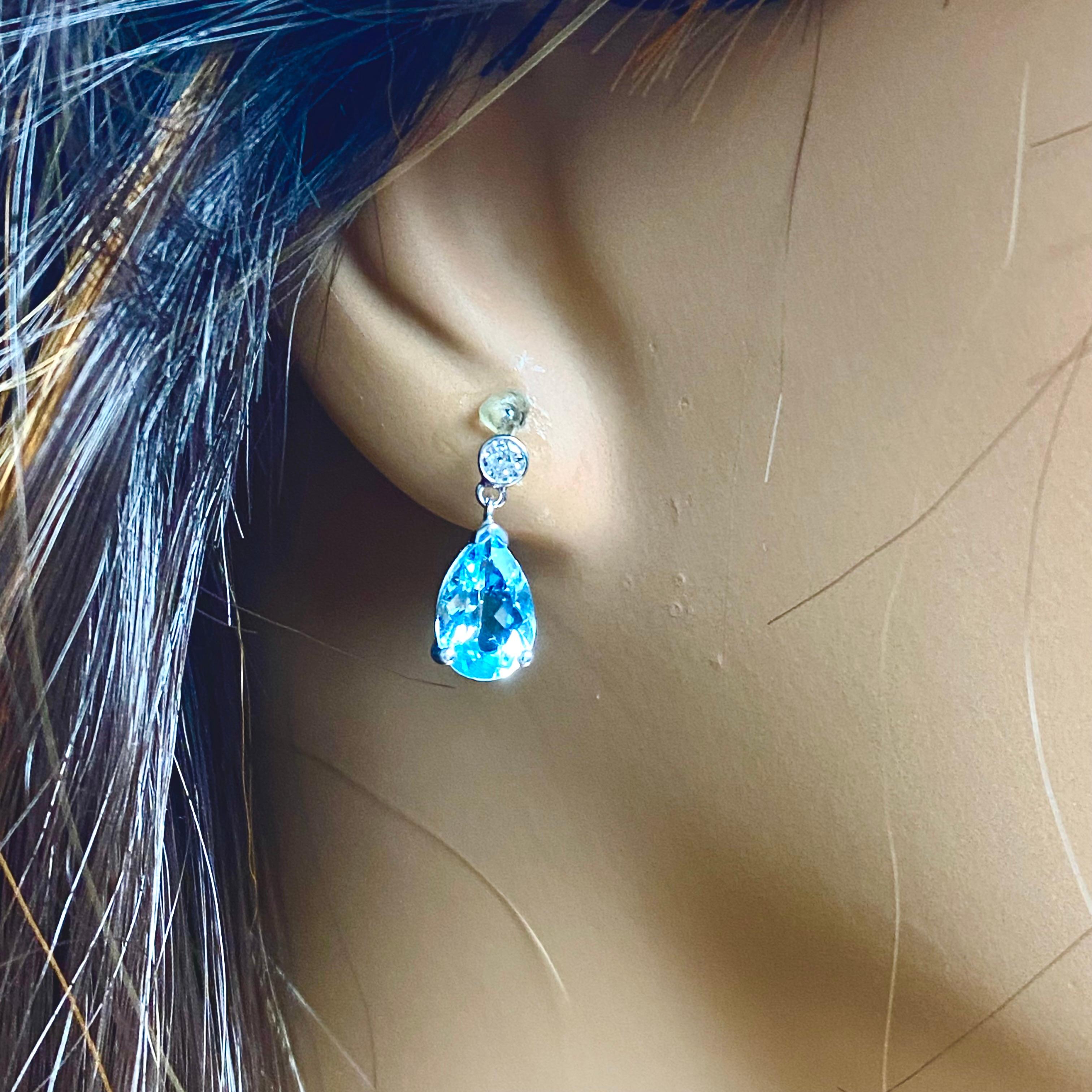 Pear Aquamarine Diamond 3.30 Carat White Gold One Inch Long Drop Earrings 3