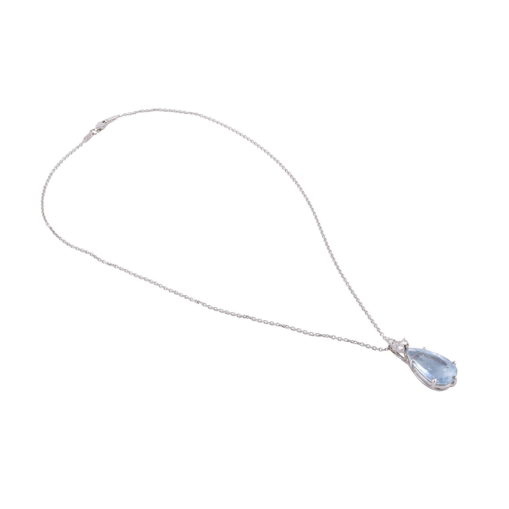 Pear Aquamarine White Gold Pendant Necklace For Sale 1