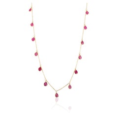 Pear Bezel Set Ruby Fringe Necklace in 18 Karat Yellow Gold Gift for Women