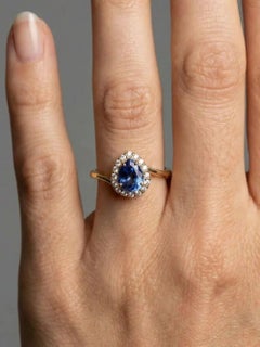 Pear Blue Sapphire 14K (18K Custom) Diamond Halo Ring