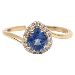 Zafiro Azul Pera 14K (18K a medida) Anillo Halo de Diamantes