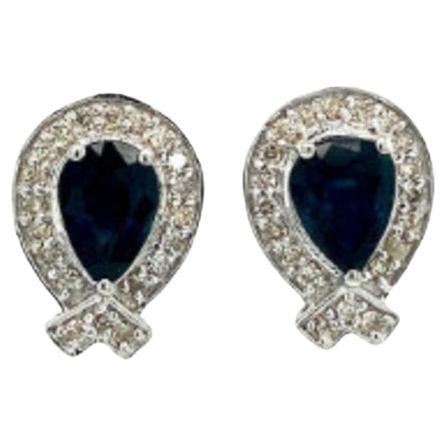 Pear Blue Sapphire and Diamond Balloon Shape Stud Earrings in 925 Silver For Sale