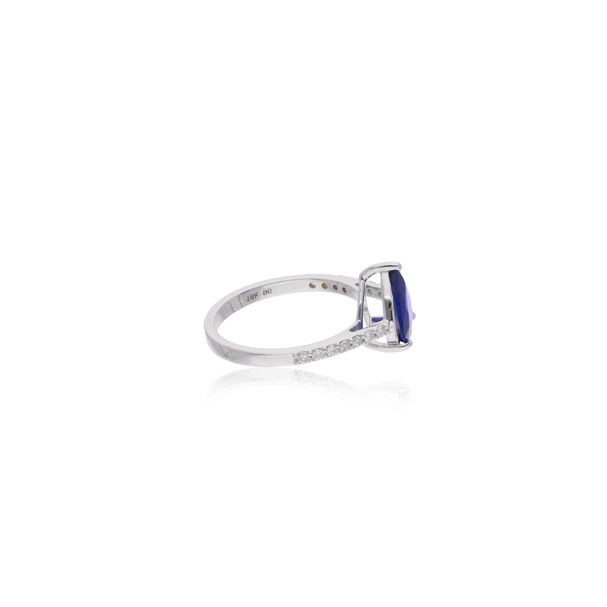 En vente :  Bague de fiançailles saphir bleu poire diamant Or blanc 14 carats Bijoux artisanaux 4