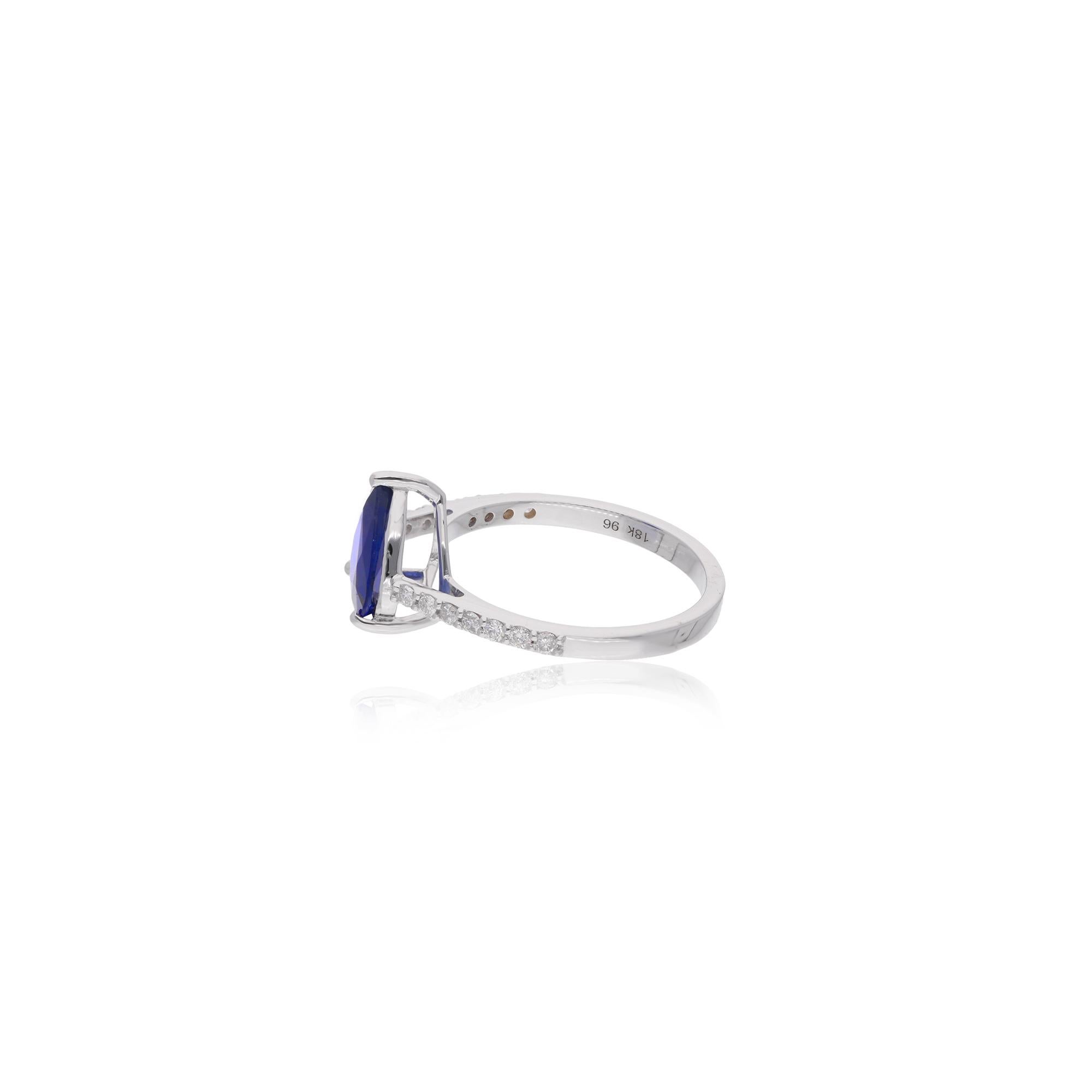 En vente :  Bague de fiançailles saphir bleu poire diamant Or blanc 14 carats Bijoux artisanaux 7