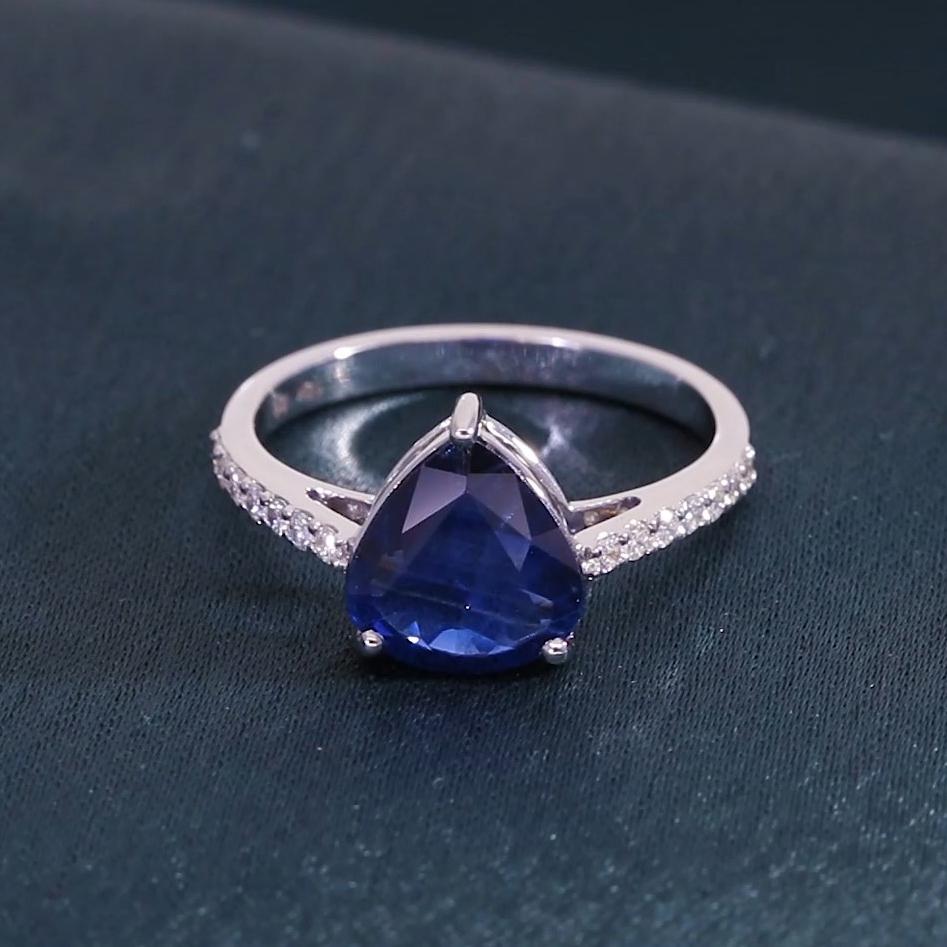 in vendita:  Anello di fidanzamento con diamante e zaffiro blu a pera Gioielli fatti a mano in oro bianco 18 carati 3