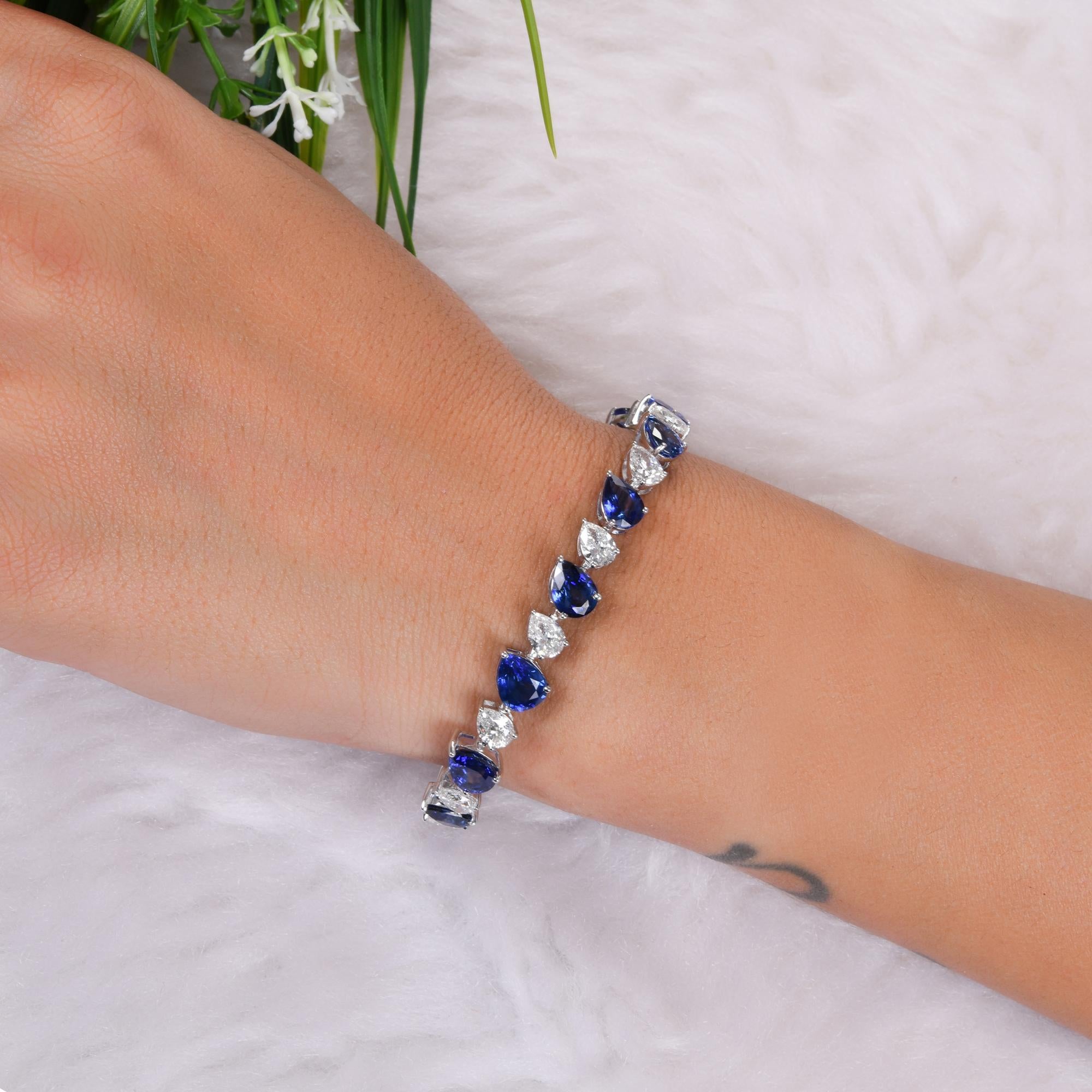Pear Blue Sapphire Gemstone Bracelet SI/H Diamond 18 Karat White Gold Jewelry In New Condition For Sale In Diera, Dubai