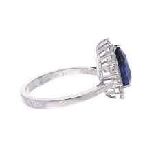 Pear Blue Sapphire Gemstone Cocktail Ring Diamond 18 Karat White Gold Jewelry