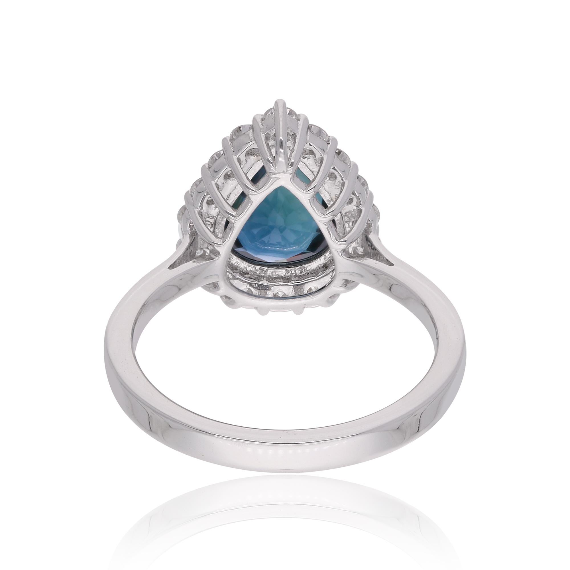 For Sale:  Pear Blue Sapphire Gemstone Cocktail Ring Diamond 18 Karat White Gold Jewelry 3