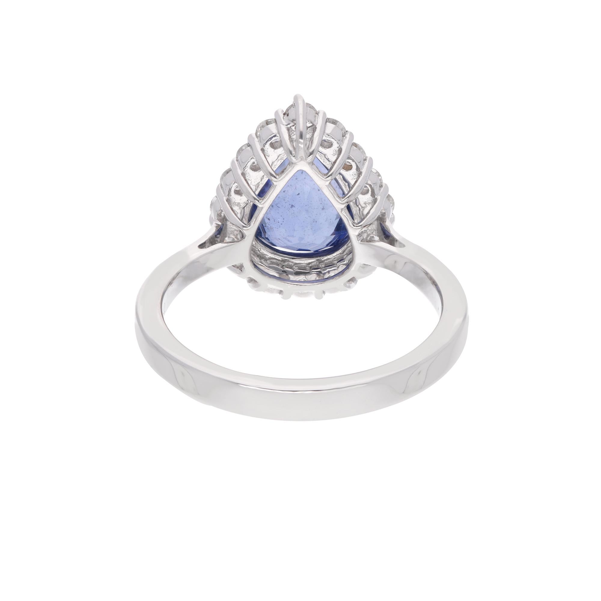 Modern Pear Blue Sapphire Gemstone Cocktail Ring Diamond 18 Karat White Gold Jewelry For Sale